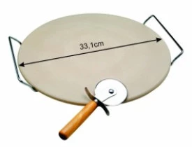 PEDRA DE PIZZA 33 CM COM PEGADOR E SUPORTE